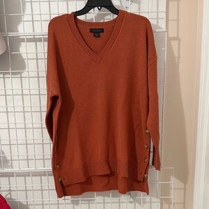 Tahari Burnt Orange V-Neck Sweater with Side Buttons